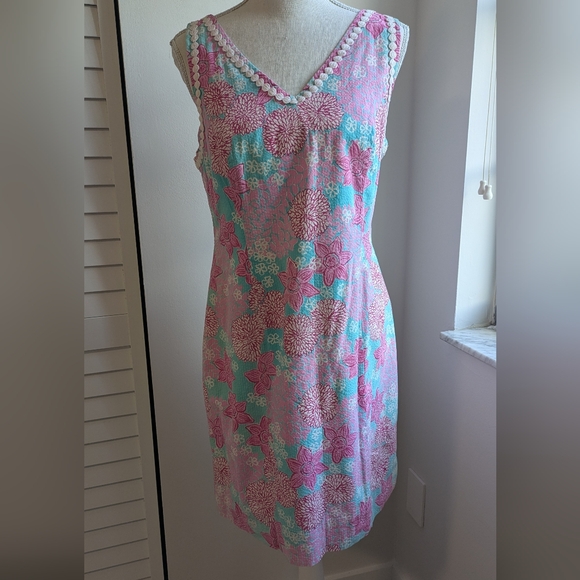 Vintage Lilly Pulitzer Floral Sleeveless Midi Dress With Zipper Pink Blue White - Picture 2 of 10